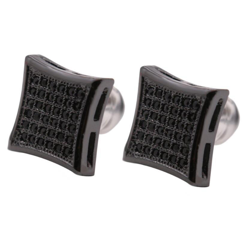 hip hop full diamonds ear studs for men geometry black rhinestone gold stud earrings alloy diamond square jewelry good gifts for boyfriend