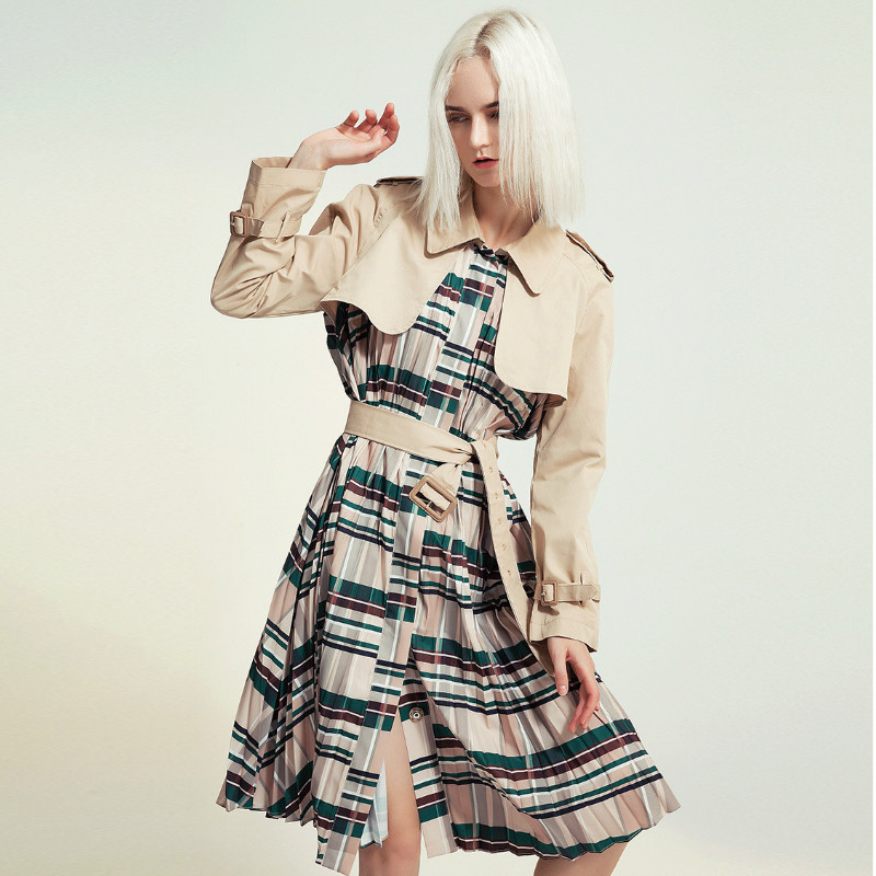 Longqibao High Quality Women' Pleated Printing Personality Stitching Mid-length Windbreaker Jacket with Belt Women' Clothes
Longqibao High Quality Women' Pleated Printing Personality Stitching Mid-length Windbreaker Jacket with Belt Women' Clothes