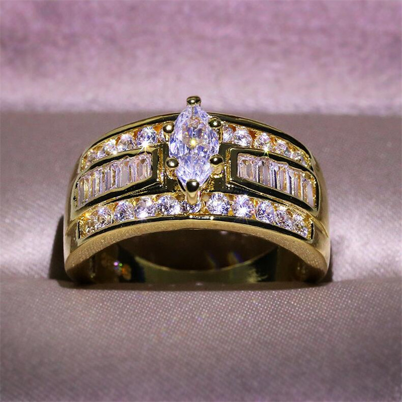 Marquise Cut Topaz CZ Wedding Ring: Sterg Sier & Gold Fill