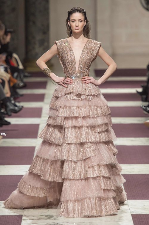Ziad Nakad 2019 Prom Dresses Sleeveless Deep V Neck Crystal Beaded Tiered Skirts Evening Gowns Formal Cocktail Party Dresses robes de soirée