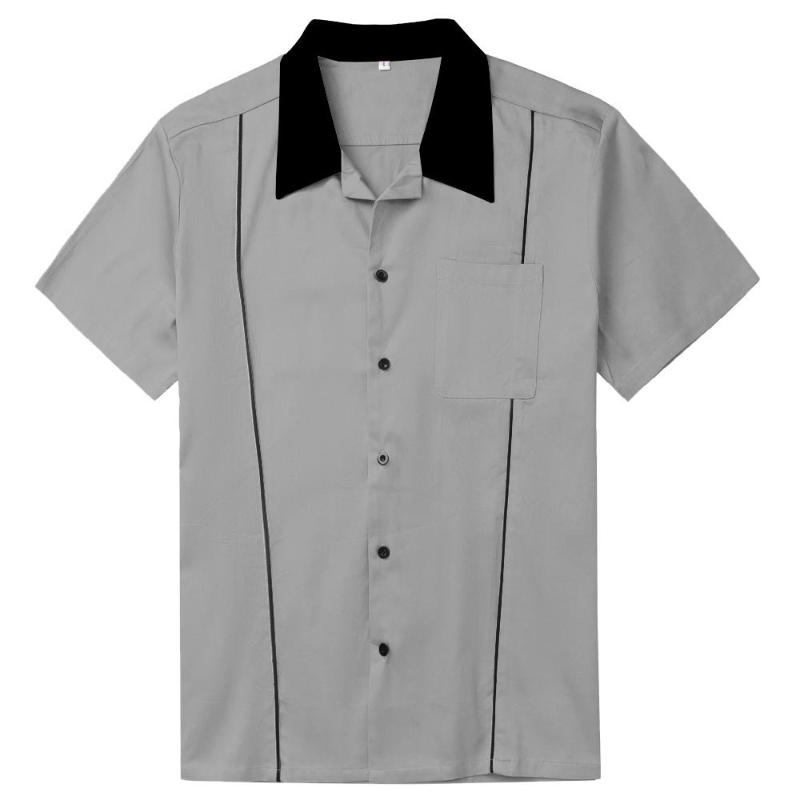 Casual Grey, Brown, Green Cotton Button-Up Short-Sleeve Men's Shirt St118