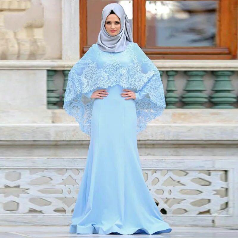 2020 Arabic Muslim Mermaid Evening Dress With Lace Appliques Cape Islamic Dubai Saudi Long Sleeve Formal Evening Party Dresses robe de soire, Blue
2020 Arabic Muslim Mermaid Evening Dress With Lace Appliques Cape Islamic Dubai Saudi Long Sleeve Formal Evening Party Dresses robe de soire, Blue
