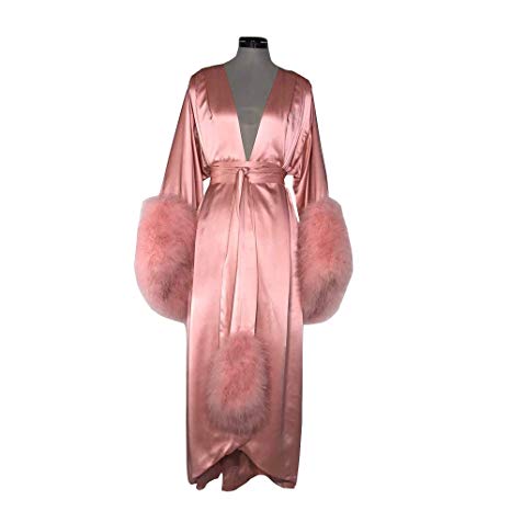 sexy womens robe fur nightgowns bathrobe sleepwear feather bridal robe with belt women pajamas nightshirt nightdress lingerie peignoir