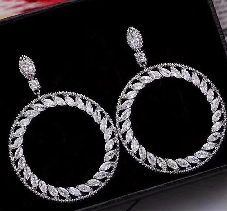 Sterling Sier Dangle Earrings, Fashion Drop Hoop Earrings with 5A Zircon CZ Dia for Women, Bridal Wedding Jewelry Gift Free shipping