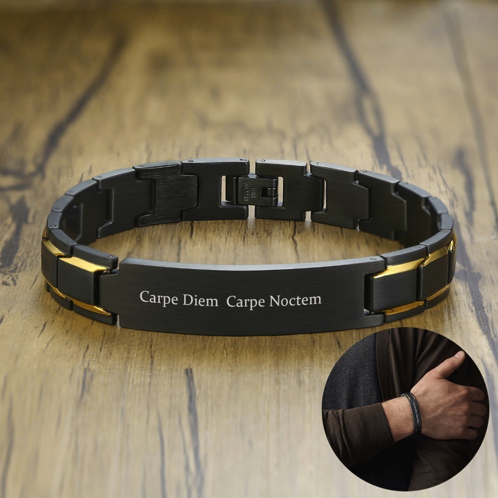 Personalized Men's ID Bracelets Two Tone Stainless Steel Black Link Bracelet Free Engraving Name or Initials His Nickname
Personalized Men's ID Bracelets Two Tone Stainless Steel Black Link Bracelet Free Engraving Name or Initials His Nickname