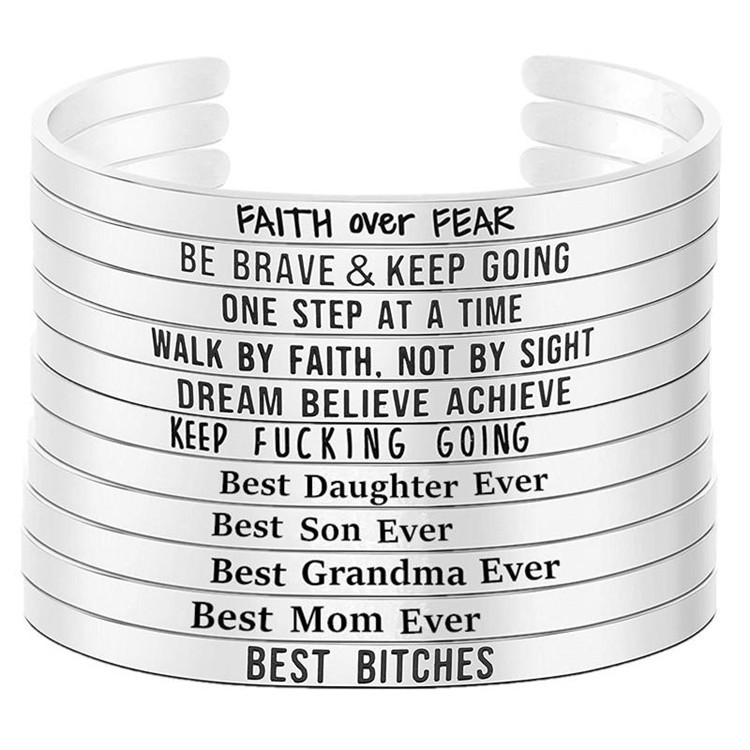 Fashion Unisex Europe and America Opening Stainless Steel Bracelet Lettering Stainless Steel FAITH Over FEAR Bangle Bracelet
Fashion Unisex Europe and America Opening Stainless Steel Bracelet Lettering Stainless Steel FAITH Over FEAR Bangle Bracelet