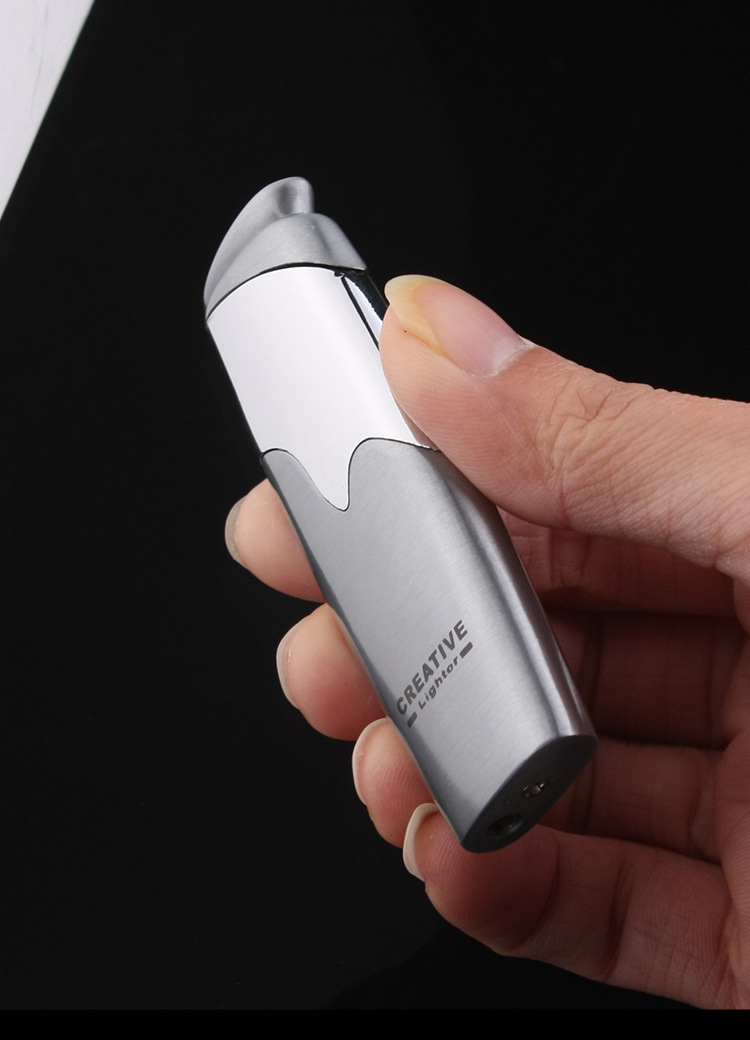 New Arrival Ultra Thin Metal Texture Inflatable Windproof Straight Lighter Blue Flame Creative Personality Jet Torch W260202