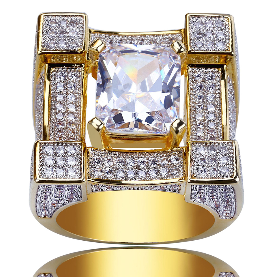 24mm Big Heavy Cubic Zirconia Square Hip Hop Ring for Men Top Quality Personalized Full CZ Stone Punk Rock Rapper Jewelry for Men Size 7 to 11 Comfort