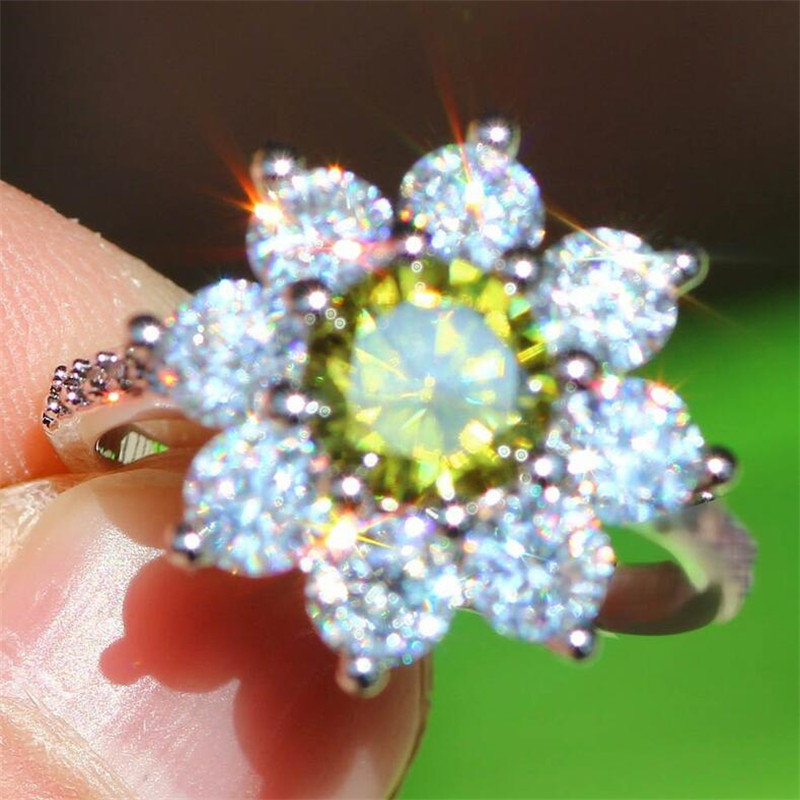 Victoria Deluxe Jewelry 925 Sterling Silver Round Cut OVil White 5A Cubic Zircon Promise Women Wedding Engagement Flower Band Ring Gift
