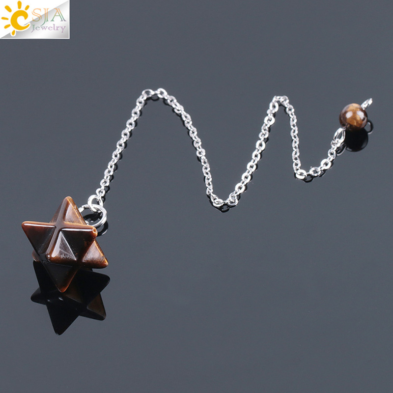Natural Gem Stones Merkabah Pendulums for Dowsing Divination Wicca Chakra Reiki Pink Crystal Lapis Lazuli Onyx Pendant