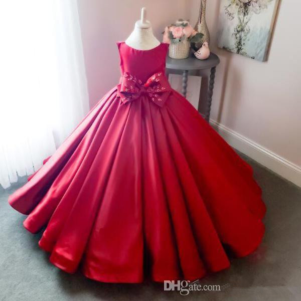 princess red ball gown flower girls dresses for weddings kids formal wear fashion pageant outfit satin gown vestidos de primera