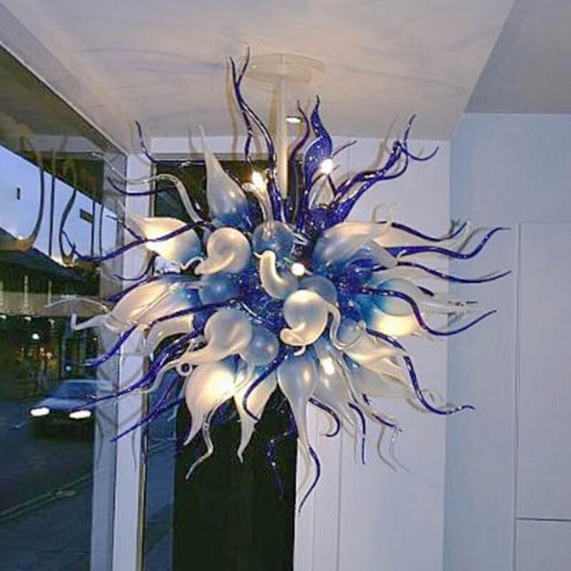 AC 110v/120v Pretty Pendant Light Fancy Blue Blown Glass Chandelier Light Cheap Chandeliers Home Lighting with LED Bulbs Free Shipping