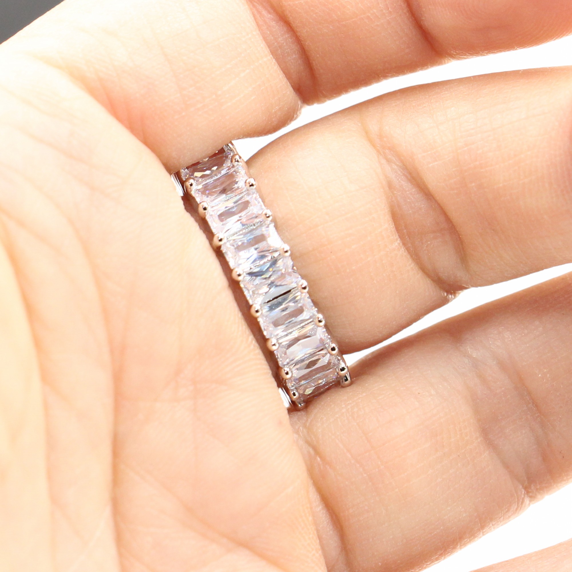US Size 5-10 Top Selling Vintage Fashion Jewelry 925 Sterling Silver Emerald Cut White Topaz CZ Diamond Gemstones Women Wedding Band Ring