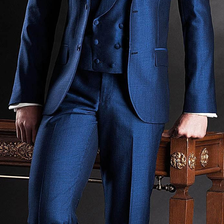 Slim Fit Navy Blue Wedding Tuxedos Peaked Lapel Formal Men Pant Suits Double Breasted Vest (Jacket+Vest+Pants) Custom Made Prom Blazer