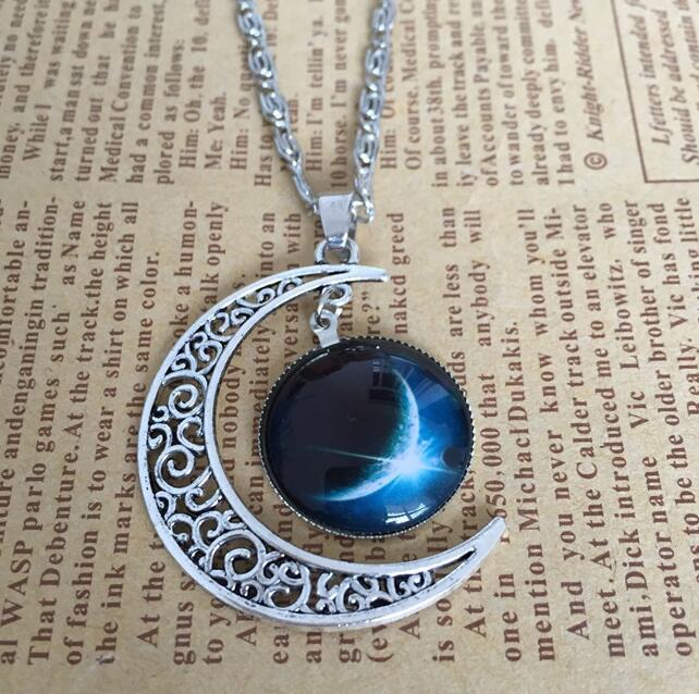 Foreign trade starry sky moon time gemstone men and women necklace DJN208 mix order Pendant Necklaces jewelry