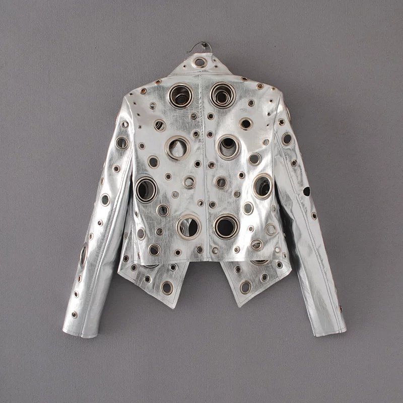 Fashion Cool Jacket Women Metal circle Moto Coat Punk Rock Faux Jacket jaquetas couro Casaco chaquetas1