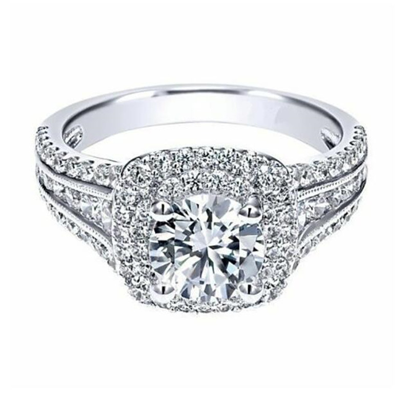 Size 6/7/8/9/10 Luxury Jewelry 925 Sterling Silver Round Cut White Topaz CZ Diamond Gemstones Pave CZ Party Women Wedding Engagement Ring