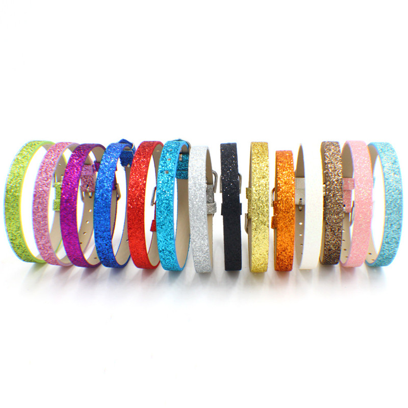 10pcs 8mm glitter Shining Powder PU Leather Wristband Bracelet fit for 8mm slide Letters Charms DIY women jewelry
10pcs 8mm glitter Shining Powder PU Leather Wristband Bracelet fit for 8mm slide Letters Charms DIY women jewelry