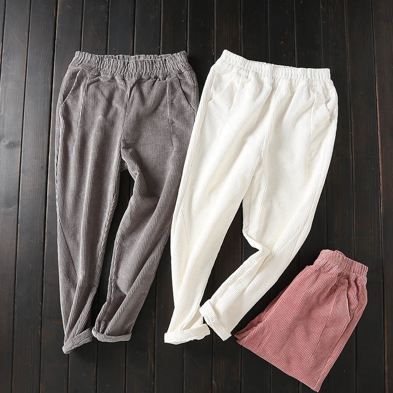 Autumn Winter Corduroy Pants Women Plus Size 3XL Elastic Waist Harem Pants Casual Corduroy Trousers Women Pantalon Mujer C4856 V191021