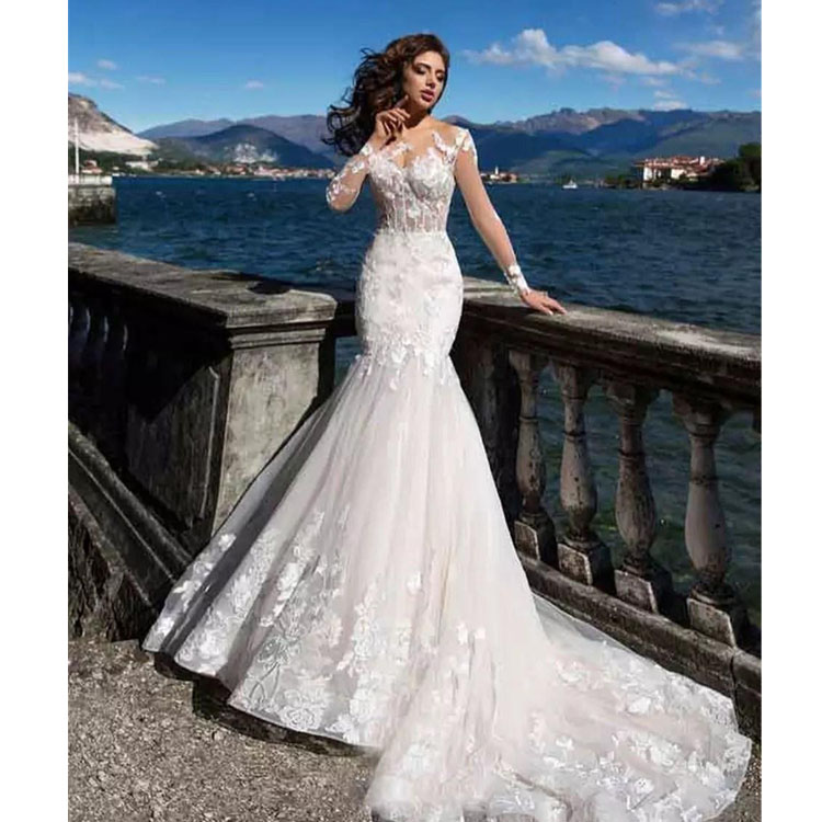 newest mermaid wedding dresses sheer long sleeve backless appliqued bridal gowns illusion bodice beach wedding dress vestidos de novia