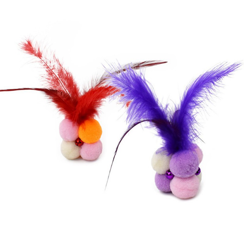 Elastic Plush Balls With Feather Bell Cat Toy Interactive Kitten Teaser Indoor Exerciser Make Cat Teaser Toy Pet Supplies