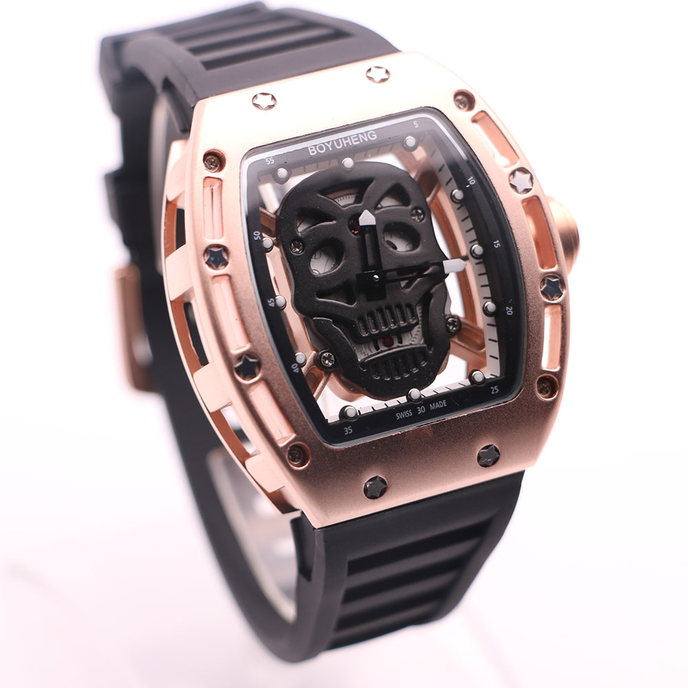 BOYUHENG Baterry 43MM Gold Hollow Skull Skeleton Dial Mens Watches Transparent Quartz Movement Tonneau Wristwatches 
BOYUHENG Baterry 43MM Gold Hollow Skull Skeleton Dial Mens Watches Transparent Quartz Movement Tonneau Wristwatches