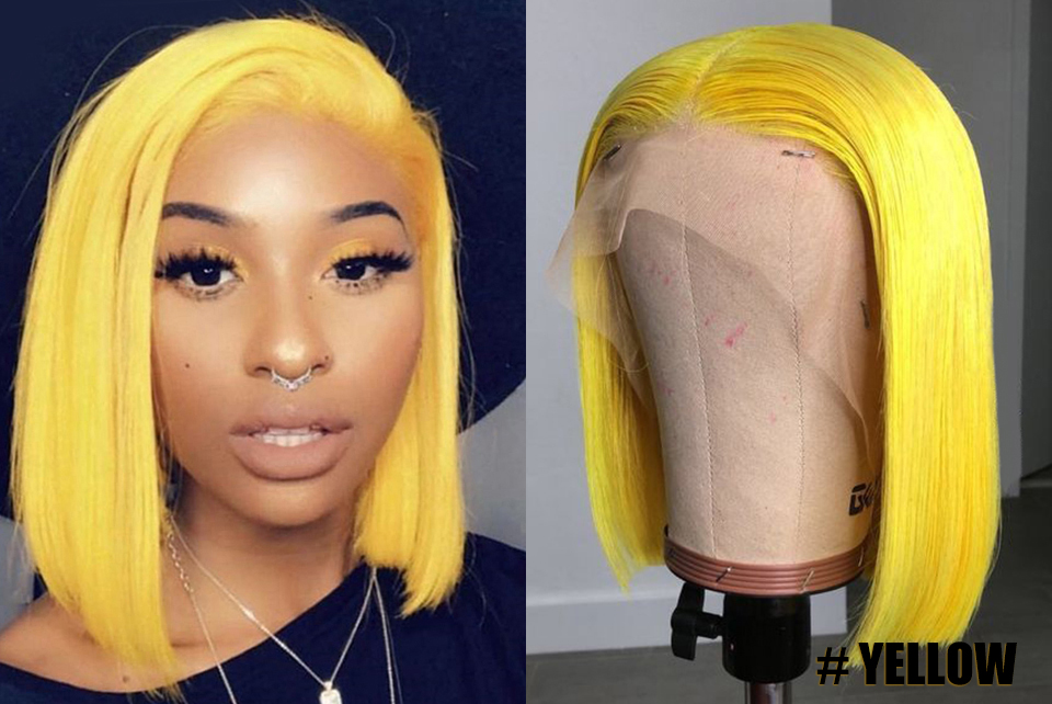 Ishow Straight Short Bob Wigs 99j Blue 613 Blonde 13x4 Lace Front Human Hair Wig Pink Green Straight Ombre Wigs