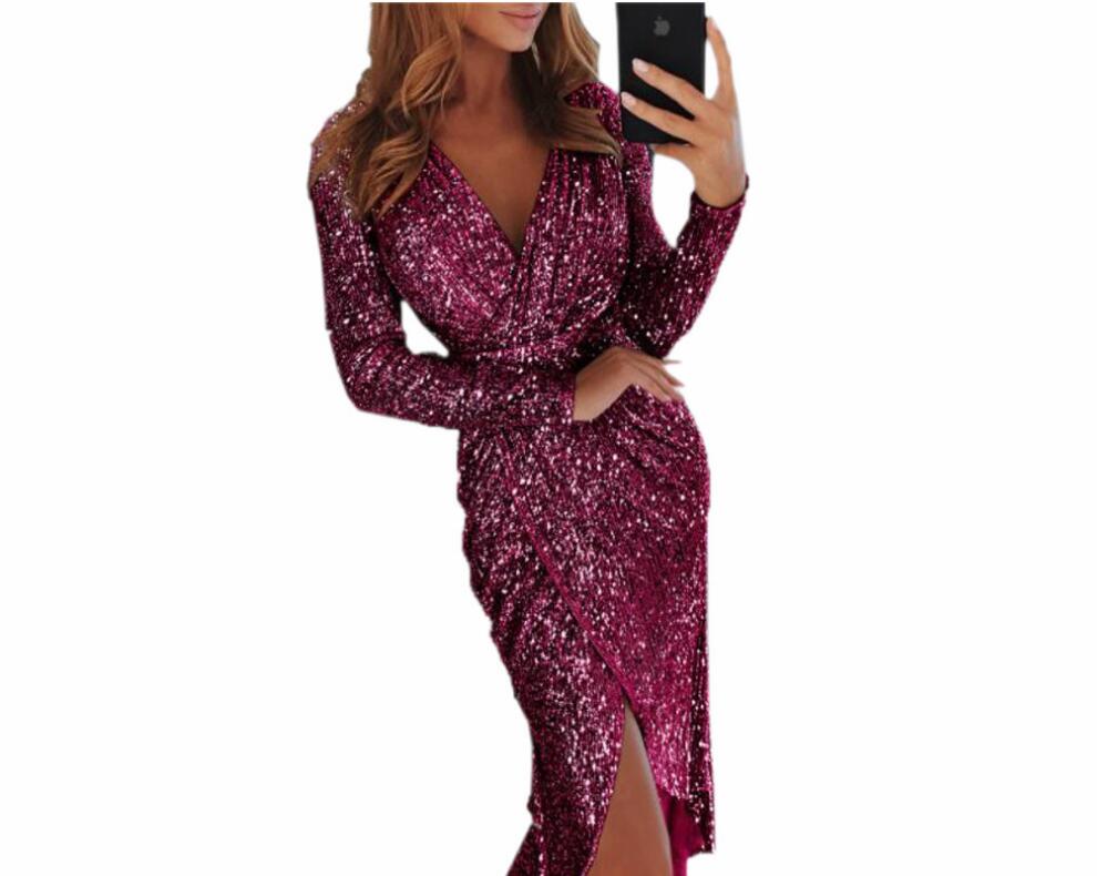 little black dress Knee Length Cocktail Dresses 2019 V Neck Long Sleeve Short Modest rose gold Sequins Arabic Prom Party Evening Gowns Cheap
