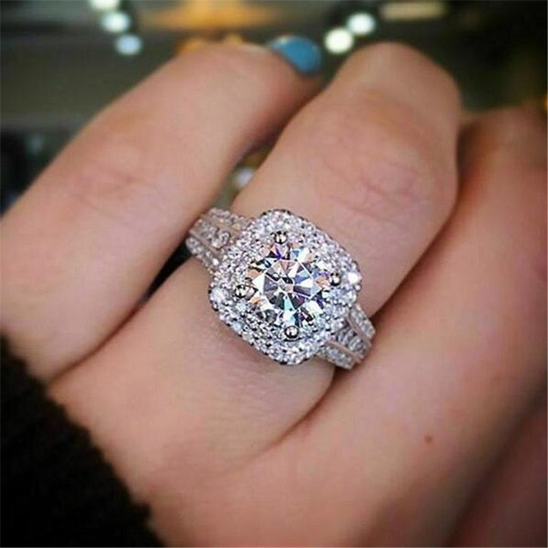 Size 6/7/8/9/10 Luxury Jewelry 925 Sterling Silver Round Cut White Topaz CZ Diamond Gemstones Pave CZ Party Women Wedding Engagement Ring