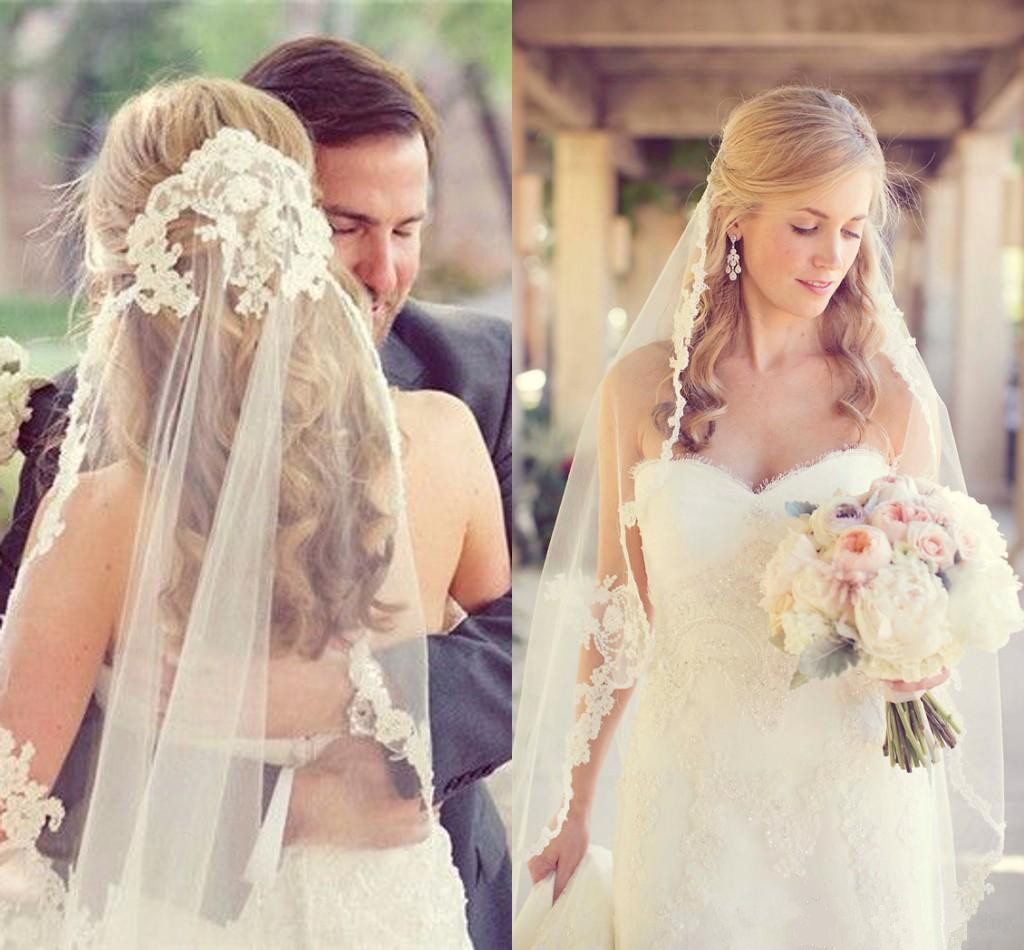 Bridal Wedding Veil Cheap Free Comb Lace Vintage White Ivory Tulle Wedding Bridal Veil Elbow Length One Layer Events Formal Appliques