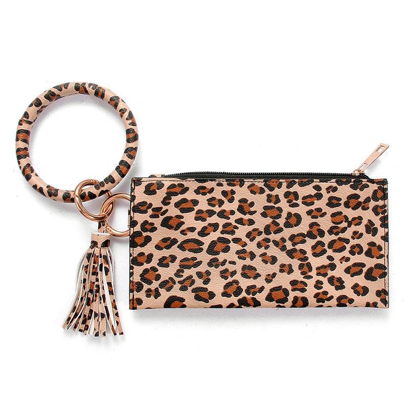 PU Bracelet Keychain Leather Wrist Key Ring Handbag Leopard Bracelets Pendant Purse Lady Clutch Bag Hand Carry Bags Phone Case