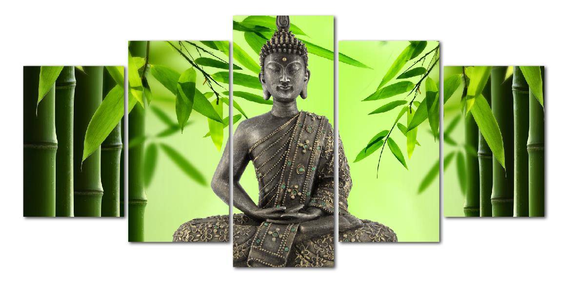 HD Wall Art Printed Modern Canvas Poster 5 Panel Bamboo Buddha Pictures Home Decor Living Room Modular Painting No Frame
