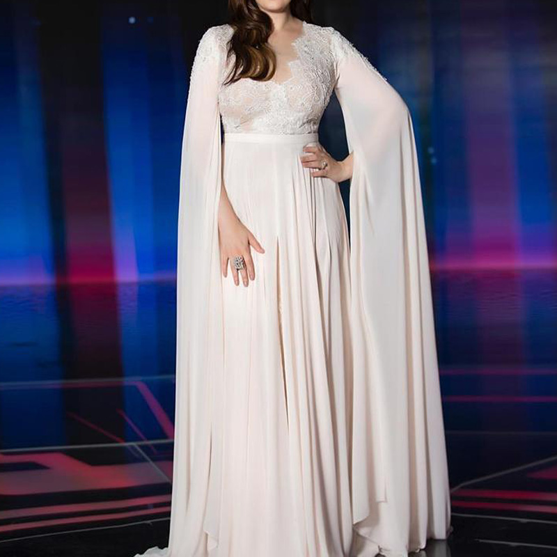 2020 Arabic Simple Lace Beaded Evening Dresses Sheer Neck Chiffon Prom Dresses Cheap Formal Party Bridesmaid Gowns robes de soiree