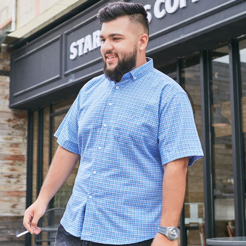Summer New Style Large Size Men's Shirt 8Xl 9Xl 10Xl Business Casual High Quality 100% Cotton Plaid Short Sleeve Shir B4