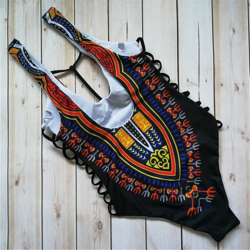 Bkning Thong Swimsuit One Piece Swimwear Women African Print Swim Suits Padded Bathing Suit 2018 Summer May Beach Monokini C19030201