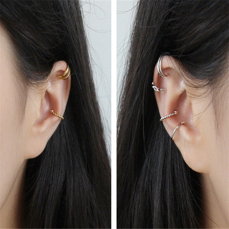 925 Sterling Silver Earrings Sets For Women Men 4PCS/Set Double Layer Twist Cuff Earring Fine Jewelry Female Statement Earring