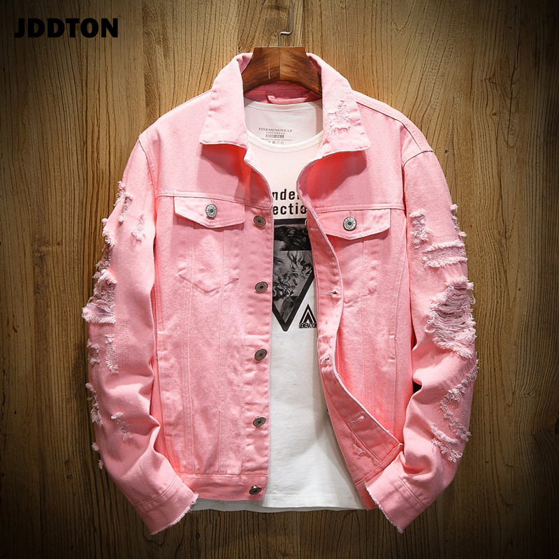 JDDTON Men's Autumn Denim Trendy Jackets Casual Hip Hop Fashion Vintage Ripped Overcoats Streetwear Cowboy Jeans Outerwear JE385 T200608