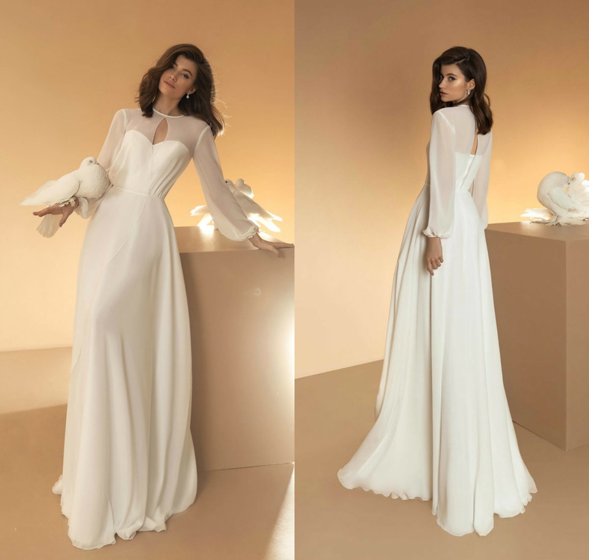 simply beach a line wedding dresses jewel neck long sleeve romantic bridal gowns long sleeve bohemian wedding vestido de noiva