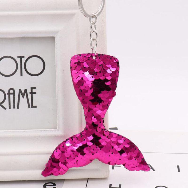 30pcs/Lot Fashion Keychains Mermaid Fish Tail Sequins Key Ring Pendant Ornament For Girls Bag Decorations Key Chain