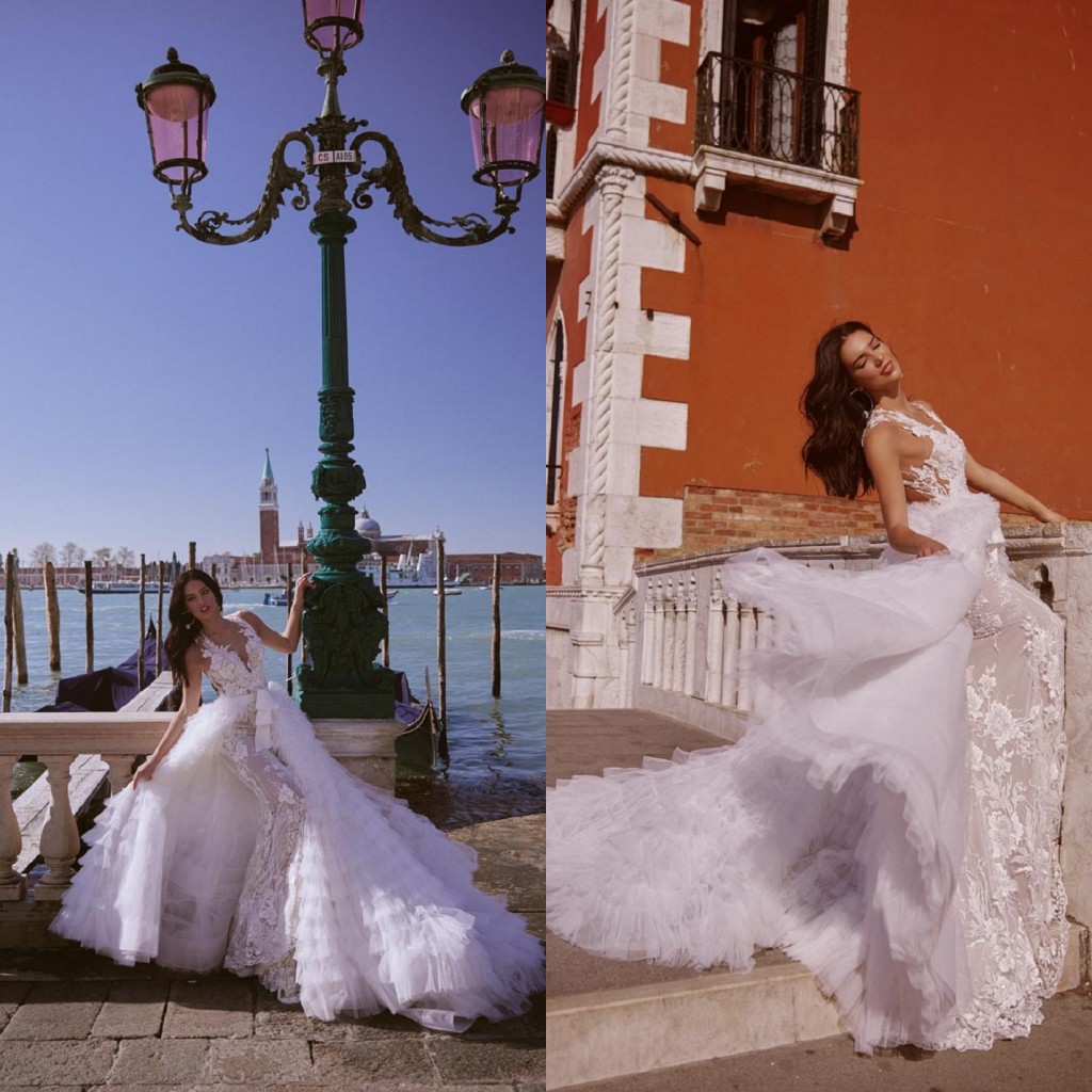 Newest Mermaid Maisonsignore Wedding Dresses V Neck Sleeveless Tulle Lace Detachable Applique Wedding Gown Sweep Train Custom robe de mariée, Black & white
Newest Mermaid Maisonsignore Wedding Dresses V Neck Sleeveless Tulle Lace Detachable Applique Wedding Gown Sweep Train Custom robe de mariée, Black & white