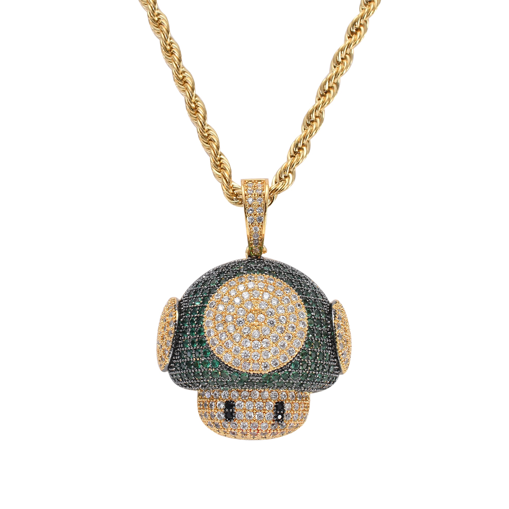 Wholesale-Hip Hop mushroom Pendant Copper Micro pave with CZ stones Necklace Men Gift Jewelry CN059
