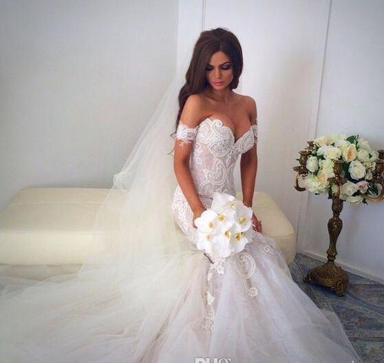 Elegant Mermaid Wedding Dresses Sweetheart Lace Applique Sweep Train Beach Wedding Dress Bridal Gowns Custom Made Robes De Mariée