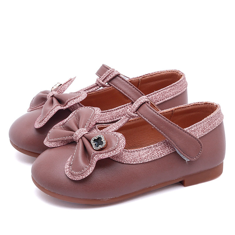 Kids Toddler Fashion Pu Leather Shoes Autumn Girls Cute Bowtie Flats New Princess Soft Pink Dress Shoes