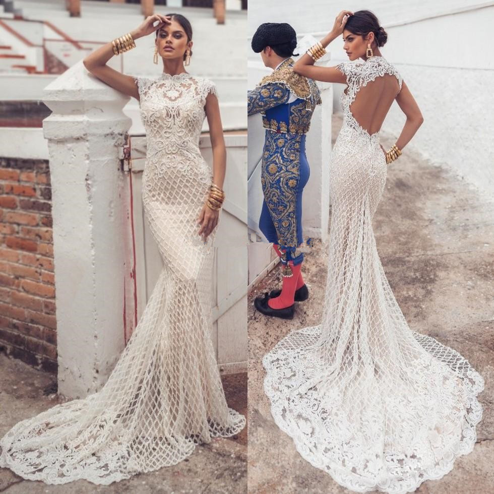 julie vino mermaid wedding dresses high neck lace bridal gowns sweep train backless abiti da sposa wedding dress plus size
