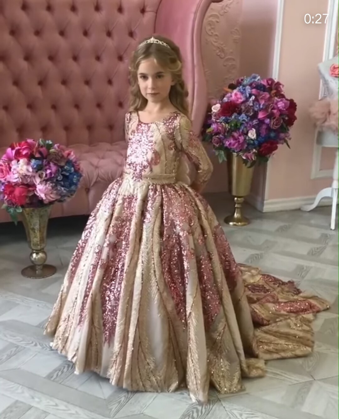 Gorgeous Sequined Flower Girl Dresses Jewel Neck A Line Sweep Train Girls Pageant Dress Plus Size Long Sleeve Kids Birthday Gowns