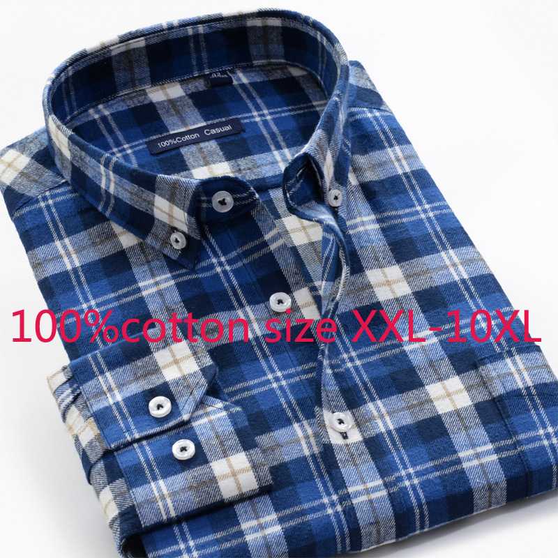 Men's Dress Shirts Arrival High Quality 100%pure Cotton Super Large Loose Men Thickened Autumn Flannel Plaid Plus Size XXL-10XL
