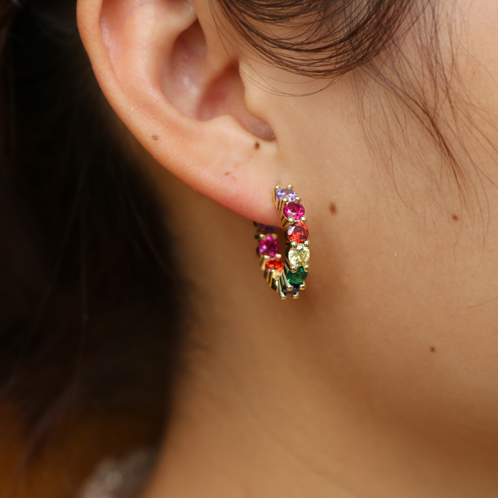 2019 new arrived medium hoop earring 20mm rainbow cubic zirconia cz hoops for women colorful multi color hot lady jewelry