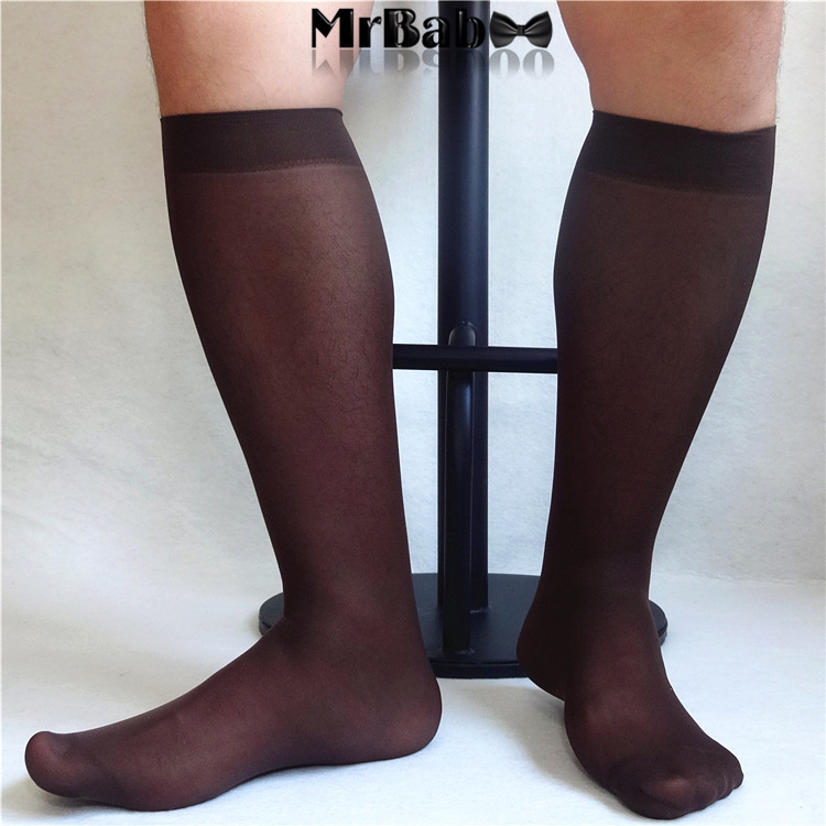 Solid Mesh Nylon Silk Socks For Men Business Soft Sheer Light Weight Formal Dress Suit Knee Length Long Socks
