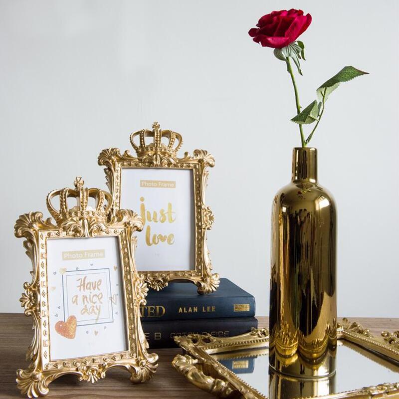 Baroque Style Gold Crown Decor Creative Resin Picture Desktop Frame Photo Frame Gift Home Wedding Decoration