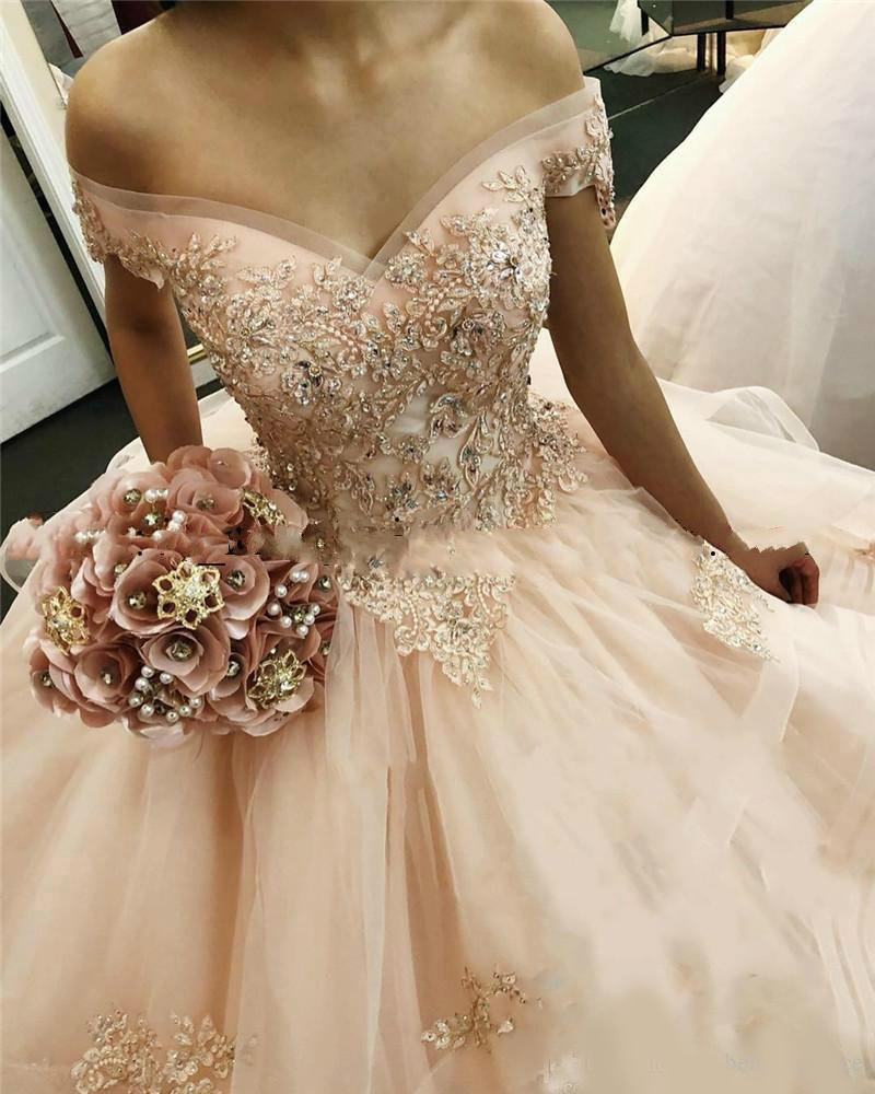 2020 Sexy Bead Ball Gowns Quinceanera Dresses Off The Shoulder Ruffle Tiered Puffy Prom Dresses Appliques Beading Prom Party Gowns